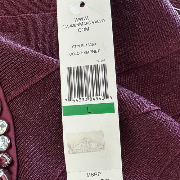 NEW Carmen Marc Valvo | Metallic Beaded Jewels BANDAGE Dress | Burgundy | Neiman - Picture 8 of 15